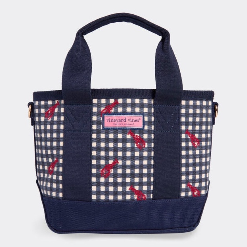 Vineyard Vines Blue Checkered Tote with Red Lobster Design